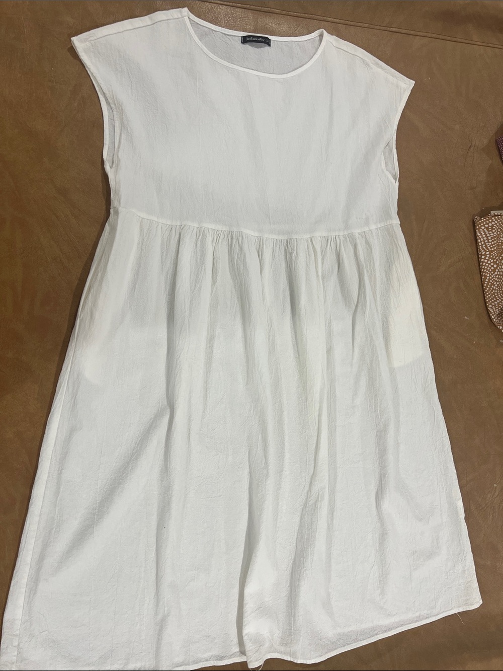 White Sleeveless Midi Dress with Gathered Waist